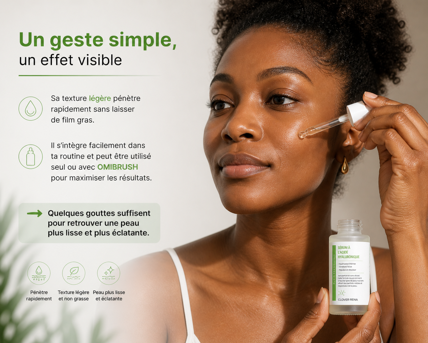 Flacon du Sérum IC-01 Acide Hyaluronique & Peptides d'Idéal Cosmetik, présenté sur fond neutre.
