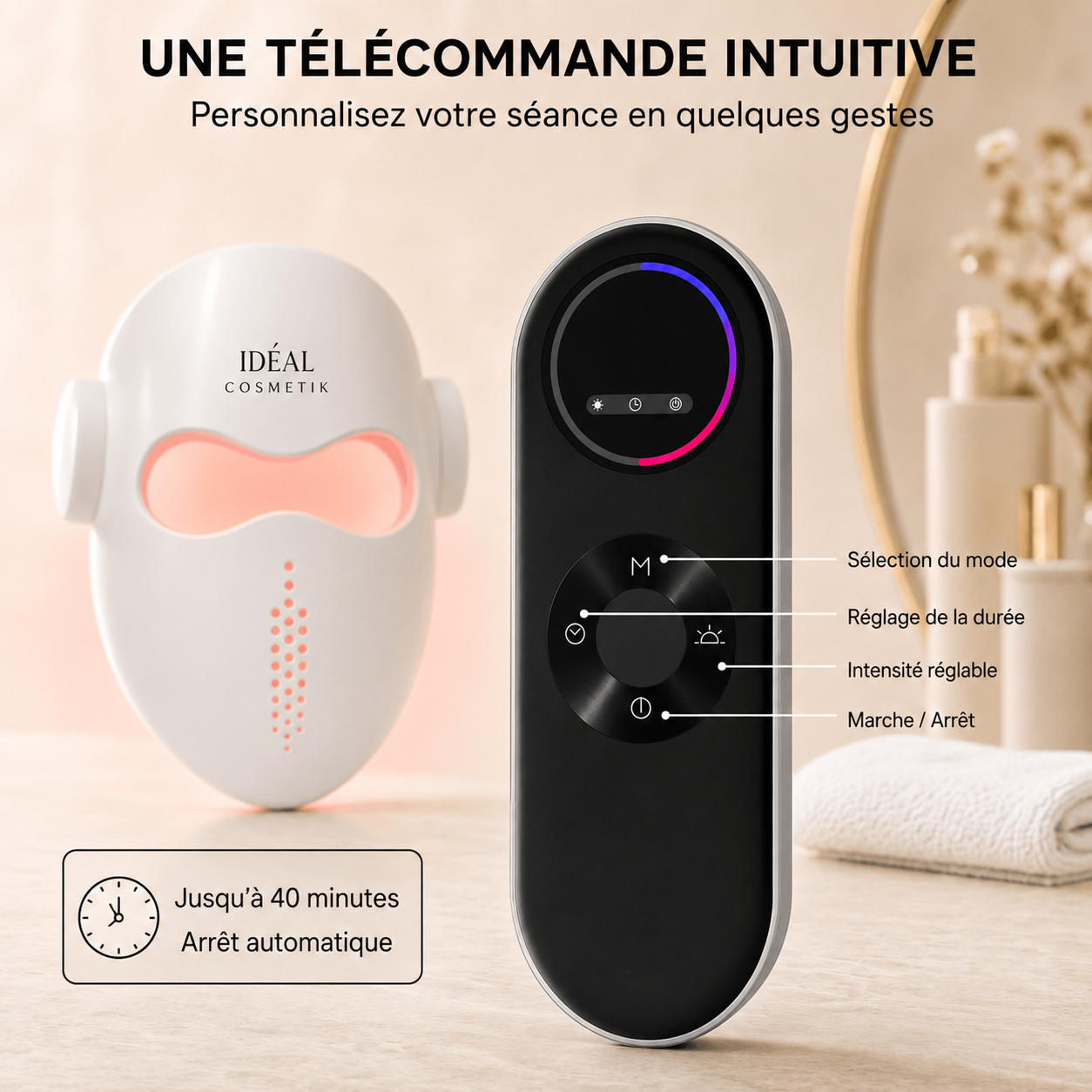 Masque LED Visage 3D AuraSkin — confort et maintien sur le visage pendant la séance